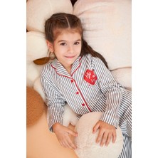 Pjs Gri Desenli Düğmeli Kız Çocuk Pijama Takım