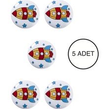 5 Adet Porselen Roket Çocuk Odası Mobilya Kulbu Seti - Tekli Düğme - Dolap ve Çekmece Kulpları