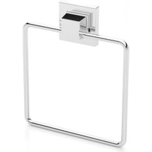 Tekno Tel EF-234 Krom Kare Havluluk | Yapışkanlı/vidalı Deliksiz Metal Banyo Havlu Halkası