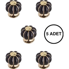 5 Adet Porselen Mobilya Kulpu Siyah Altın Tekli Düğme Seramik Çekmece Kolu (Tek Vidalı)