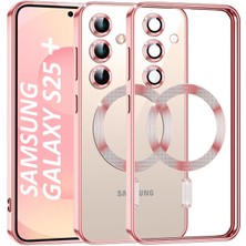 Samsung Galaxy S25 Plus Kılıf Kamera Lens Korumalı Renkli Magsafe Şeffaf Silikon Rose Gold