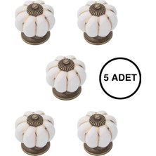 5 Adet Porselen Mobilya Kulpu Tekli Düğme Beyaz Antik Çekmece Dolap Kolu (Tek Vidalı)