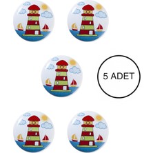 5 Adet Porselen Kule Çocuk Odası Mobilya Kulbu Seti - Tekli Düğme - Dolap ve Çekmece Kulpları