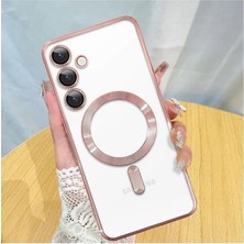Teknomoda Samsung S25 Kılıf Kamera Lens Korumalı Renkli Magsafe Şeffaf Silikon Rose Gold