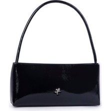 Sargınlar Nas Siyah Rugan Kadın Baguette Çanta | Omuz ve Çapraz Kullanım | 27X12 cm Basic Baget Model