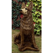 Libre Design Dekoratif 55 cm Büyük Boy Kahverengi Kurt Köpek Ev Balkon Bahçe Dekorasyon Biblo Heykel
