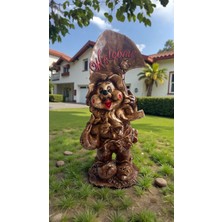 Libre Design Dekoratif 70CM Büyük Boy Kahverengi Welcome Cüce Ev Balkon Bahçe Kapı Önü Dekorasyon Biblo Heykel