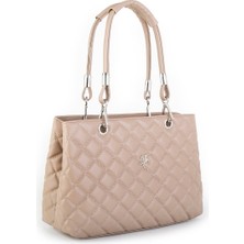 Sargınlar Nas Kapitone Kum Kadın El ve Omuz Çantası | Günlük Şık Kol Çantası | Kuzu Deri Görünümlü Çanta