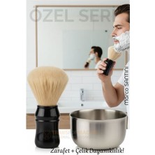 Özbience Klasik Tıraş Seti Ahşap Saplı Fırça ve Paslanmaz Çelik Tıraş Tası