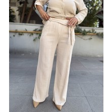 Kuşaklı Müslin Pantolon Bej