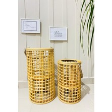 Feyza Design Doğal Bambu Fener Mumluk Seti, Şık ve Sıcak Atmosfer Yaratır