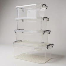 Otomeksan Şeffaf Saklama Kutusu Seti 5l + 7.5l + 10L + 15L – Kilitli Kapak, Düzenleyici Plastik Kutu, Dolap Içi Oyuncak Kıyafet Depolama