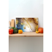 Mavi Cam Kesme Tahtası, Silikon Ayaklı, Sunum ve Doğrama Için Temperli