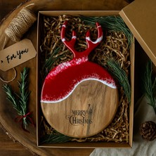 Yılbaşı Temalı Epoksi Sunum ve Kesme Tahtası, %100 Doğal Ceviz