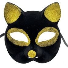 Siyah Renk Gold Simli Kedi Maskesi