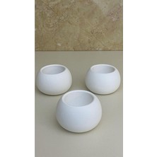 Feyza Design El Yapımı 3'lü Beyaz Yuvarlak Kaktüs ve Sukulent Saksı Seti