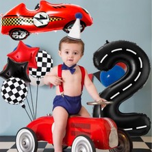 Bkmc Büyük Retro Kırmızı Yarış Araba Yaş Folyolu Lüks Doğum Günü Parti Seti Süsü