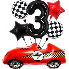 Bkmc Büyük Retro Kırmızı Yarış Araba Yaş Folyolu Lüks Doğum Günü Parti Seti Süsü