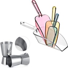 Feyza Design Jigger ve Bar Küreği Seti, Kokteyl ve Buz Küreği 4'lü