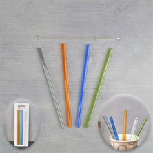 Feyza Design Cam Pipet 4'lü Seti ve Fırça ile Şık Bar Kokteyl Aksesuarları