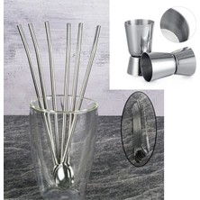 Feyza Design Jigger 2.5/5 cl ve Çelik Pipetli Set, Bar Karıştırıcılar, Ölçekli Kokteyl Set