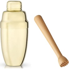 Feyza Design Gold Shaker 350 ml ve Ahşap Mojito Tokmağı ile Kokteyl Hazırlama Seti