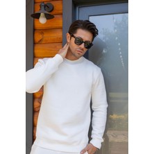 Franco Renzo Erkek Pamuklu Yumuşacık Bisiklet Yaka Içi Polarlı Sweatshirt - Beyaz