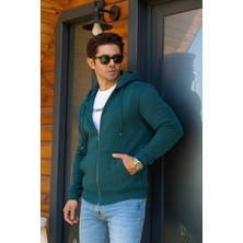 Franco Renzo Kapüşonlu Boydan Fermuarlı 3 Iplik Şardonlu Pamuklu Sweatshirt - Haki