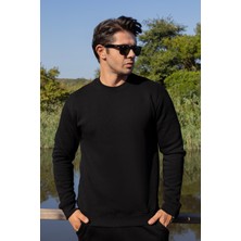 Franco Renzo Erkek Pamuklu Yumuşacık Bisiklet Yaka Içi Polarlı Sweatshirt - Siyah