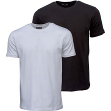 Franco Renzo Erkek T- Shirt Regular Fit Rahat Kesim Bisiklet Yaka Tişört - Siyah - Beyaz