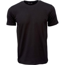 Franco Renzo Erkek T- Shirt Regular Fit Rahat Kesim Bisiklet Yaka Tişört - Siyah