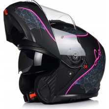 Ls2 Strobe 2 Lux Mat Siyah-Pembe Çene Açılır Motosiklet Kaskı