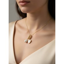 NKT Collection Incili Beyaz Mineli Kalp Kolye