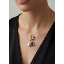 NKT Collection Incili Mavi Taş Detaylı Damla Kolye