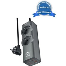 Novytech 67W Hızlı Şarjlı Çoklu Priz – 2000W Güç, 2 Usb-C + 2 Usb-A Çıkışlı, Telefon & Laptop Uyumlu