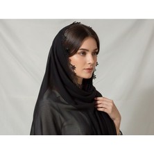 Arzum Çeyiz El Işi Iğne Oyası Mevlüt Başörtüsü 140 * 70 cm Boyutunda - Siyah Erik Çiçek Model