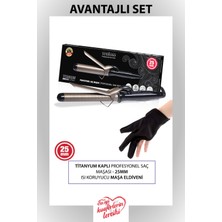 Özbience Titanyum Kaplı Profesyonel 25MM Saç Maşası ve Isıya Dayanıklı Maşa Eldiveni