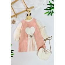 Miniğimin Cicileri Kalp Detaylı Tüllü Kız Çocuk Çantalı elbise - Somon