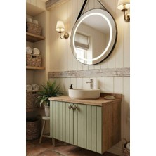 Adn Dizayn Asma 2 Kapaklı Lavabolu Ahşap-Mat Yeşil Mdf 85 cm Banyo Dolabı-Ledli Ayna