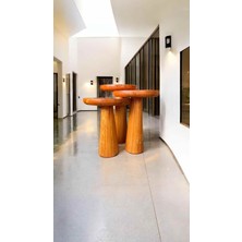 Açık Meşe Masif Ahşap Mantar Sehpa 3’lü Set Fiskos ve Zigon