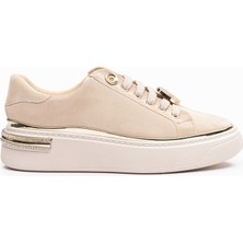 2629 Bej Suni Deri Bağcıklı Kadın Ayakkabısı