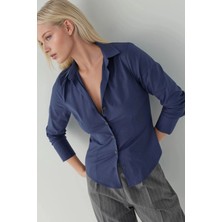 Hiccup Kadın Şık Uzun Kollu Düğmeli Gömlek Lacivert