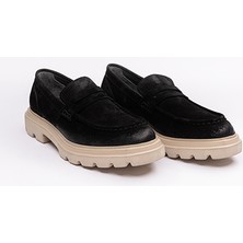 35016 Erkek Siyah Nubuk Deri Kalın Tabanlı Günlük Ayakkabı