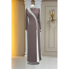 Amine Hüma Inci Abiye Elbise Vizon