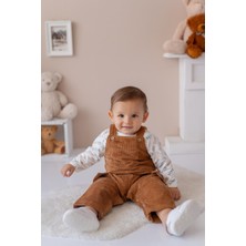 Mininio Erkek Bebek Kadife Salopet ve T-Shirt Ikili Takım - Kahverengi