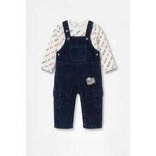 Mininio Erkek Bebek Kadife Salopet ve T-Shirt Ikili Takım - Lacivert