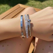 Güneş Takı Silver Suyolu Çivi Crt Model 3lü Çelik Bileklik Seti