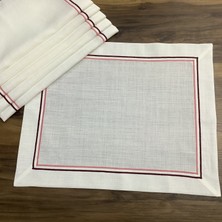 Oya Home Çift Piko  Dikişli Amerikan Servis - Bordo& Somon-6 Lı Set