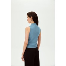 Allyco Fermuar Detaylı Kolsuz Örme Bluz