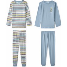 Penti Mavi Erkek Çocuk Run Like A Dragon Uzun Kollu Pamuklu 2'li Pijama Takımı